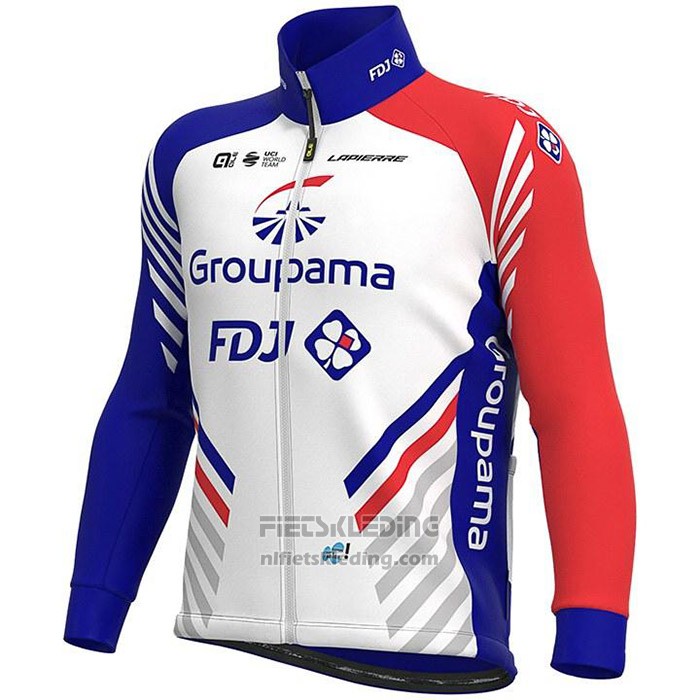 2020 Fietskleding Groupama-FDJ Wit Diep Blauw Rood Lange Mouwen en Koersbroek